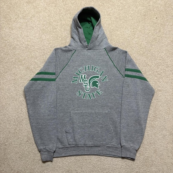 Vtg Michigan State Spartans Hoodie 70s 80s Sweatshirt Medium Raglan NCAA MSU
